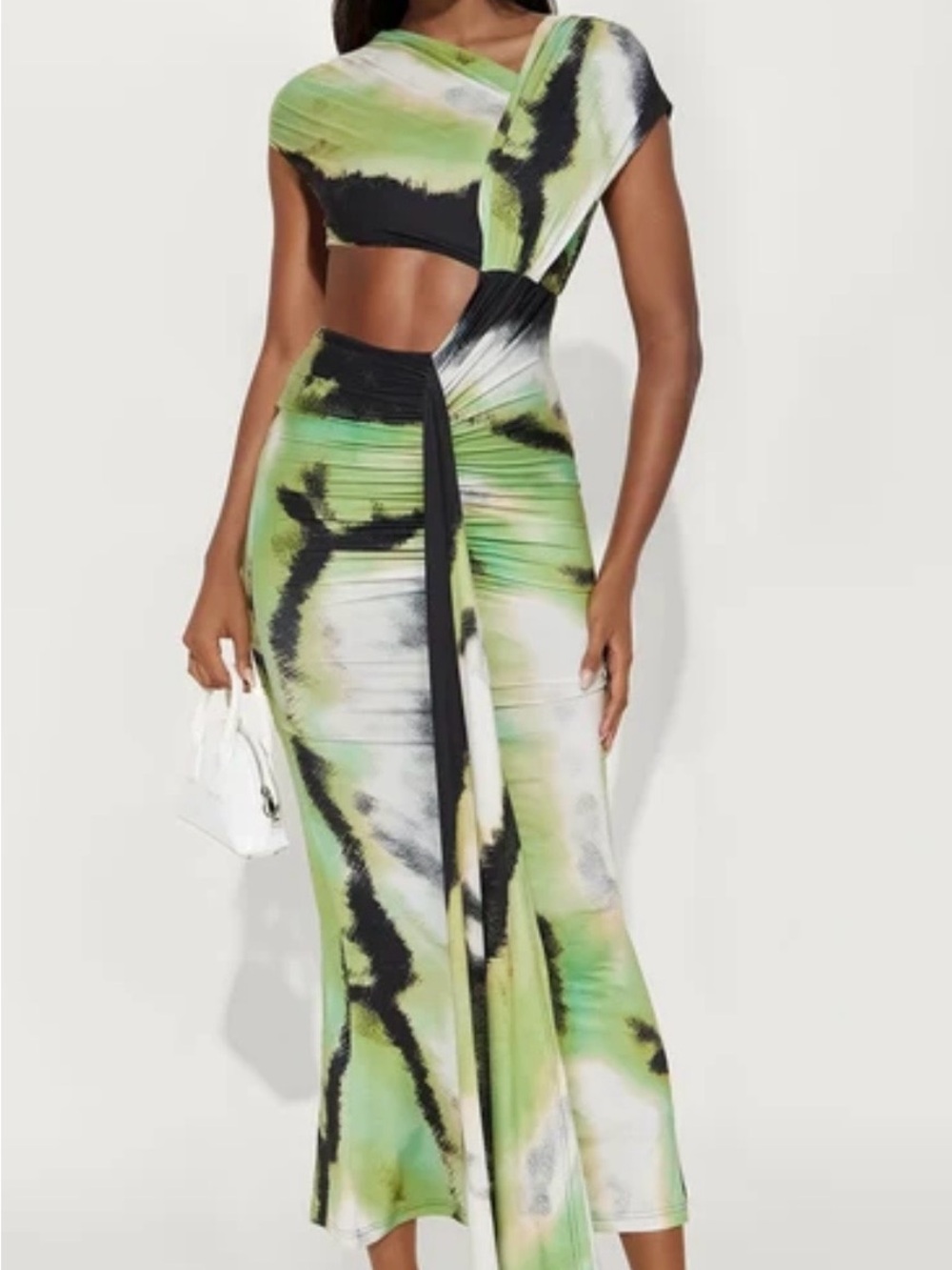 Asymmetric Cutout Maxi Dress in Green Tie-Dye